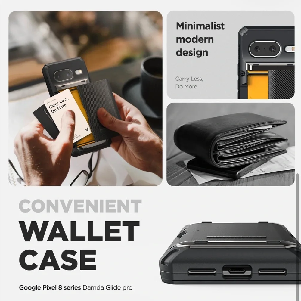 VRS DESIGN Black Phone Case with Card Holder for Google 8 pixel pro